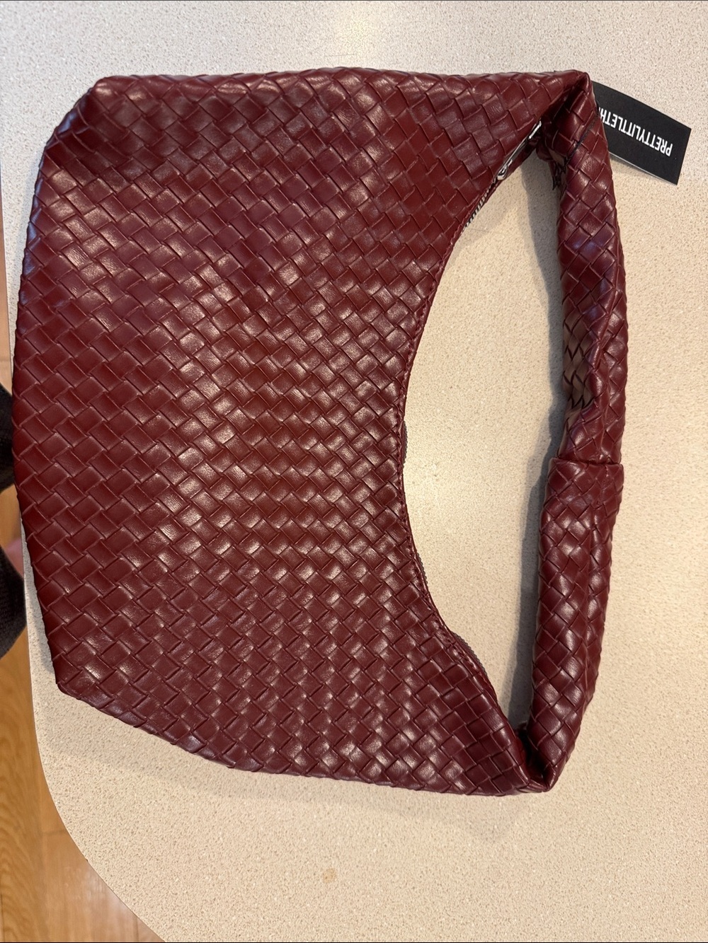 Braided Shoulder Hobo Bag in Burgundy by - Picture 2 of 4